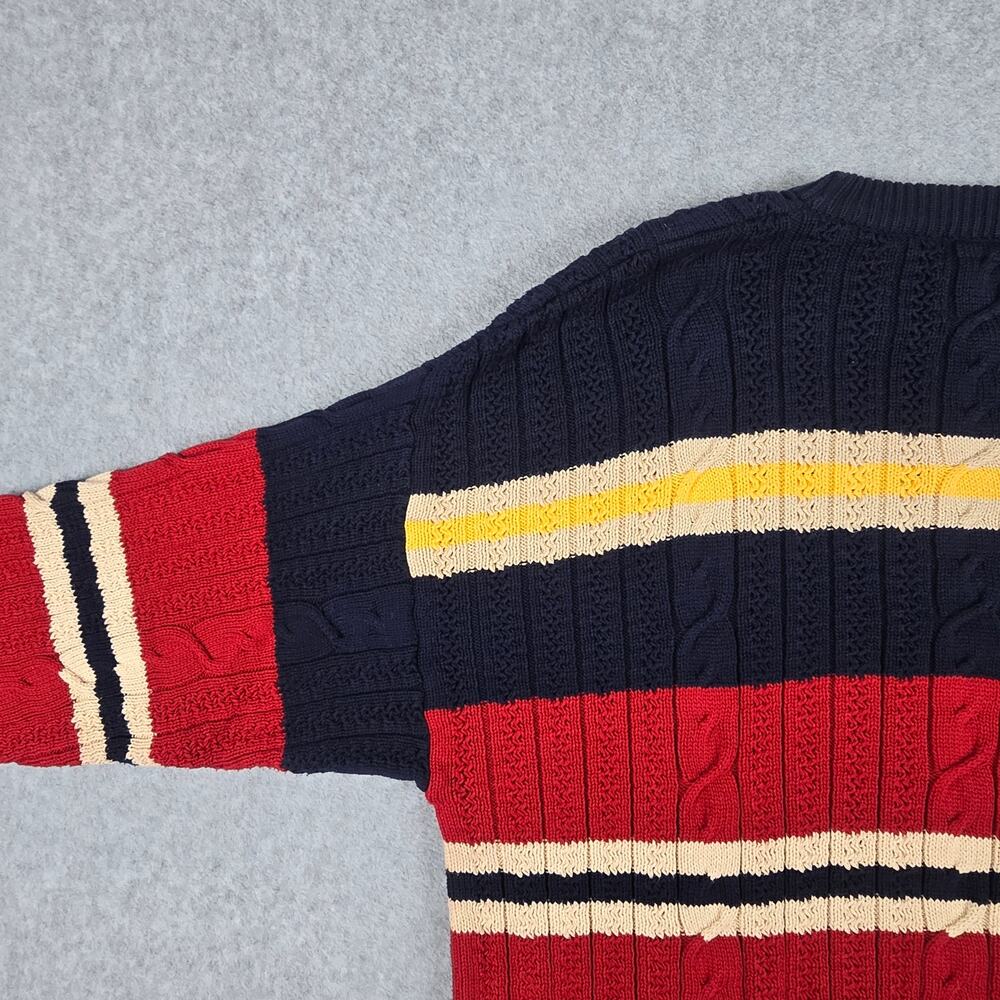 Vintage Nautica Sweater Mens Large Stripe Cable Knit Crew Neck Navy Multi Color - Picture 9 of 16